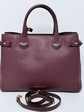Burberry Plum Leather Satchel with Detachable Strap